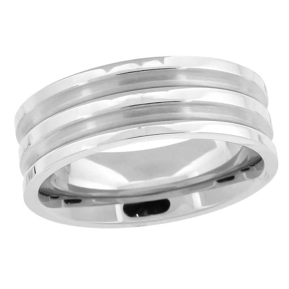 Stainless Steel Mens Brushed Double Grooved Size-10 Comfort-Fit Band Ring